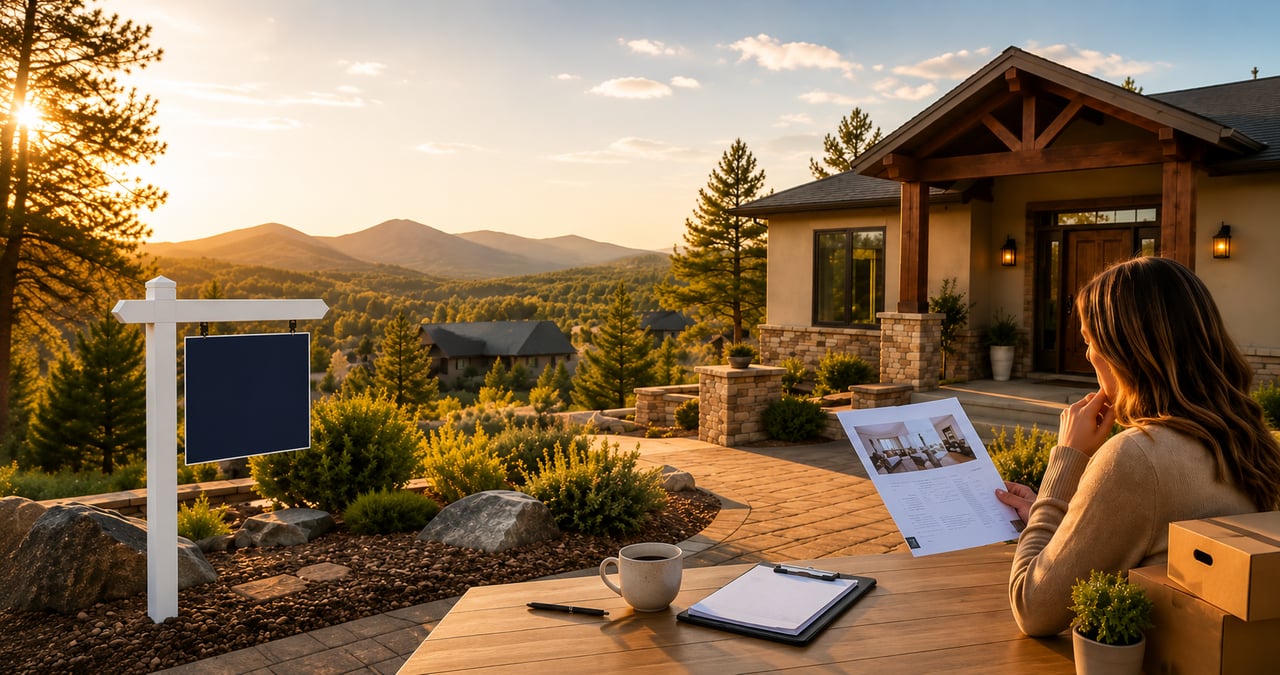 Prescott home seller reviewing listing plans with mountain views and real estate sign
