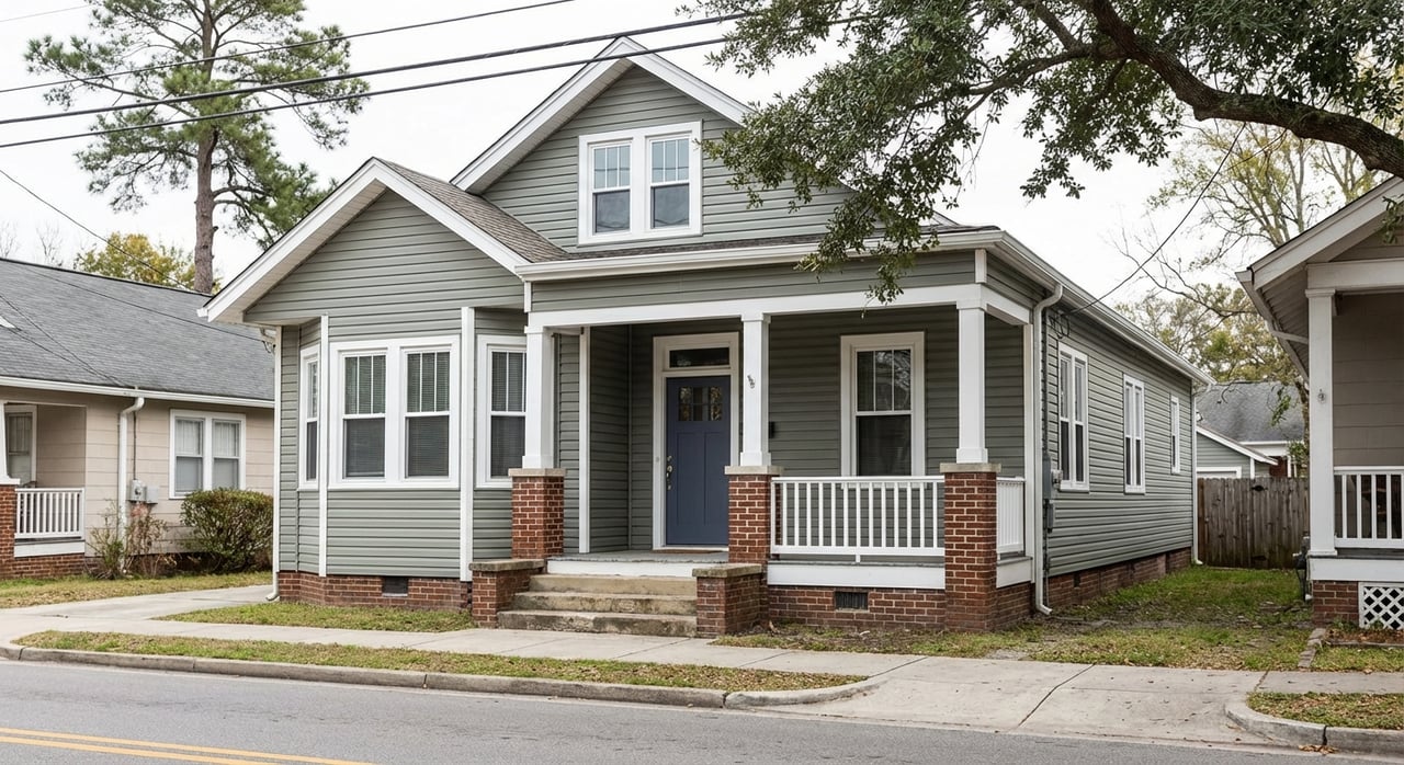 Detached home with a prominent front porch on a residential street.