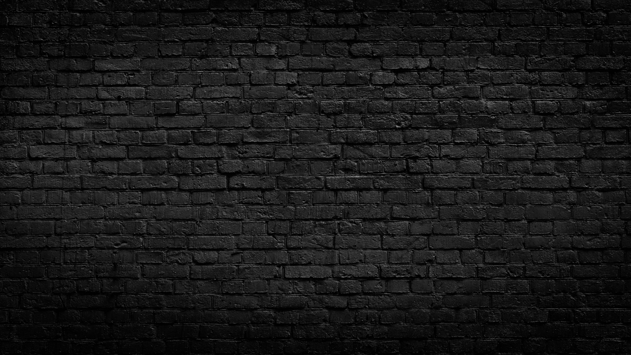Dark black brick wall with uneven, textured masonry.