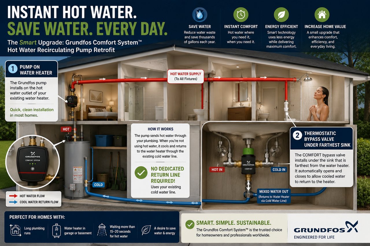 Residential Hot Water Recirculating  Pump Retrofit: Save Water with a Grundfos System