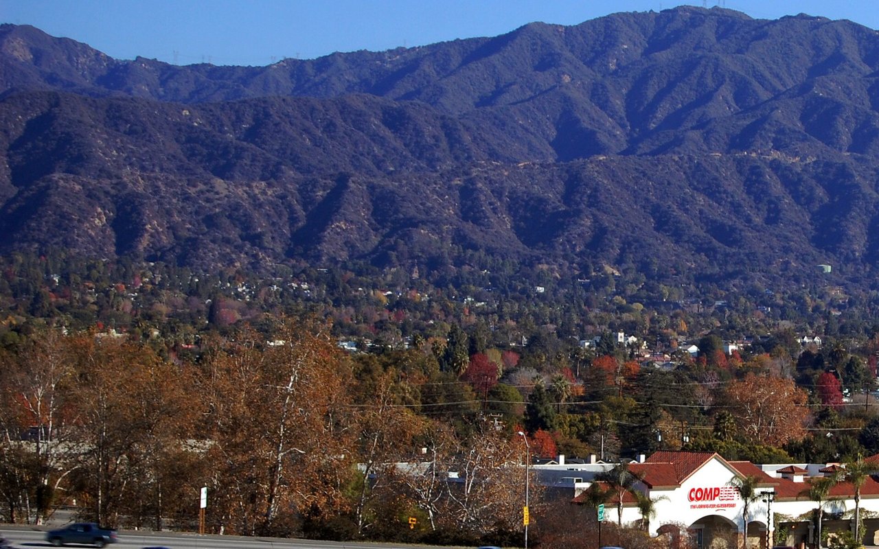 Interstate 210 in neighboring Monrovia below the San Gabriel Mountains