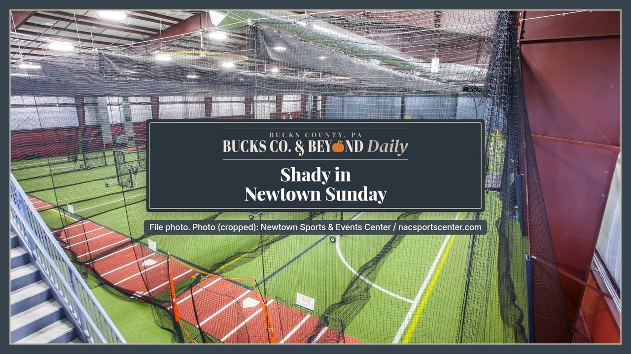 Bucks Co. & Beyond Daily: Shady in Newtown Sunday. File photo of the turf field and batting cages inside the Newtown Sports & Event Center in Newtown.