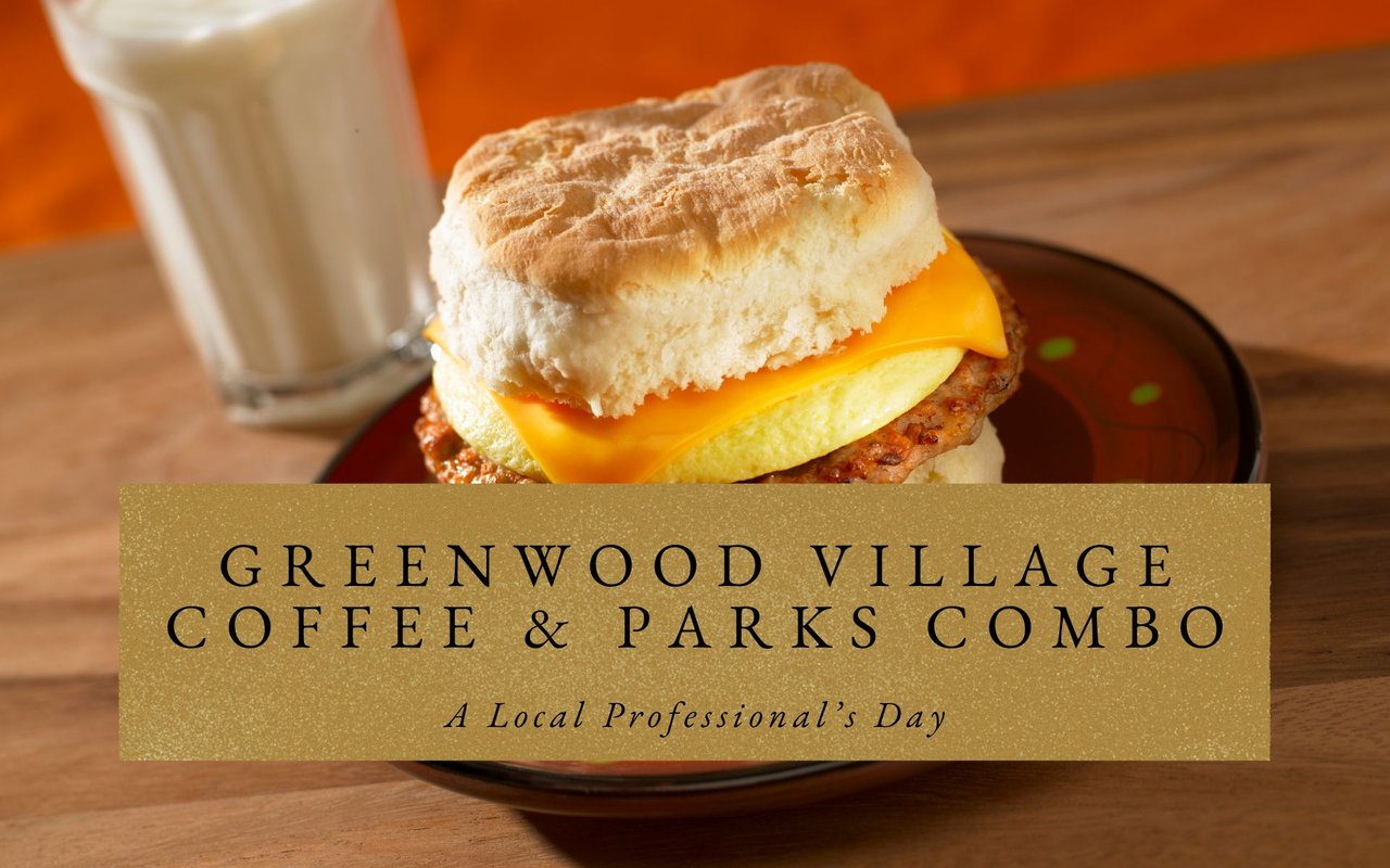 Oat milk latte and breakfast sandwich at The Coffee Bar, Greenwood Village modern café with corporate proximity.