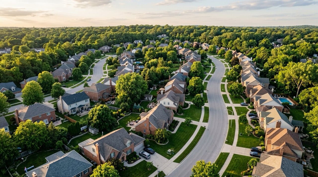 Aerial view of north Austin suburban neighborhoods, comparing Leander and Cedar Park