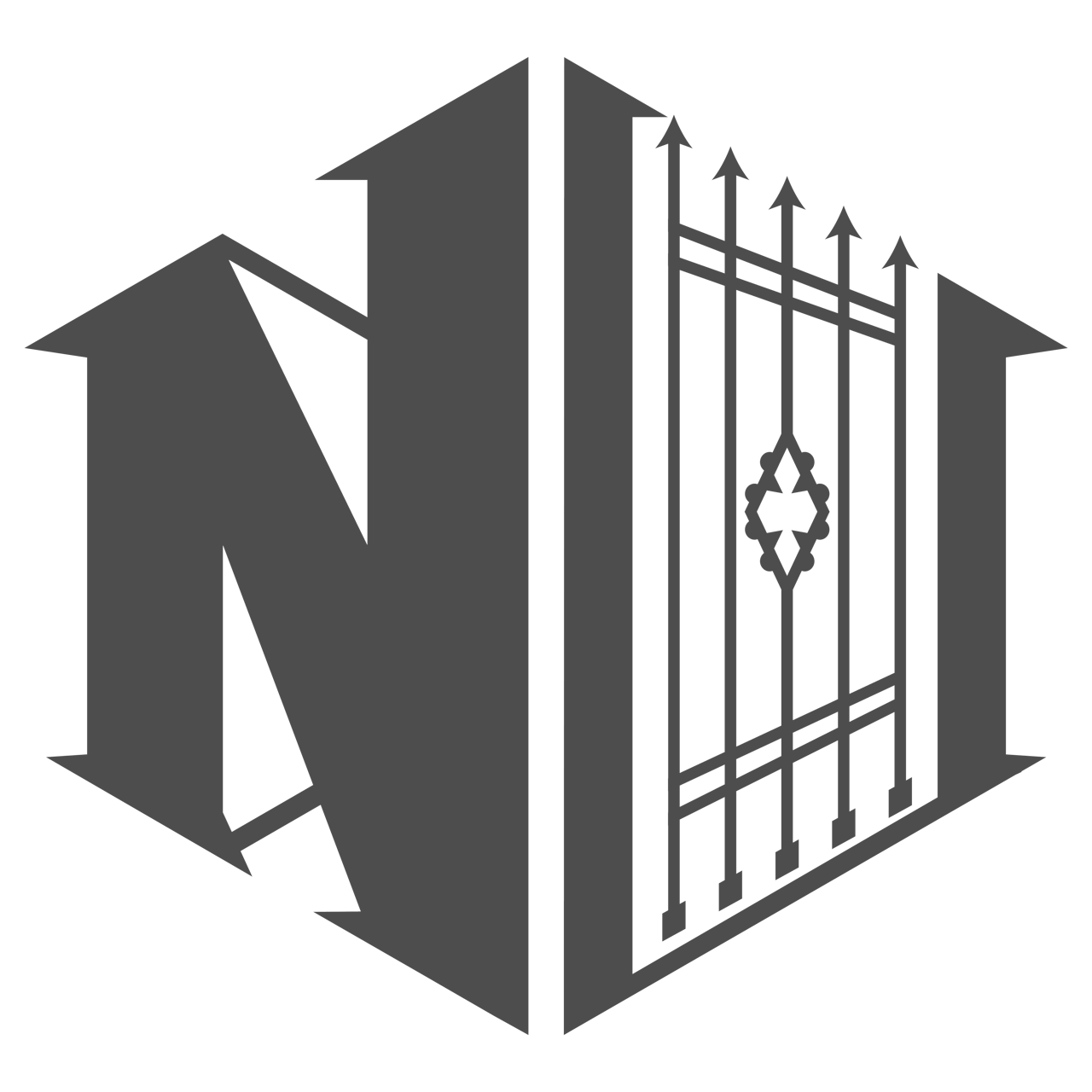 stylized "n" with an historic gate making a structure logo