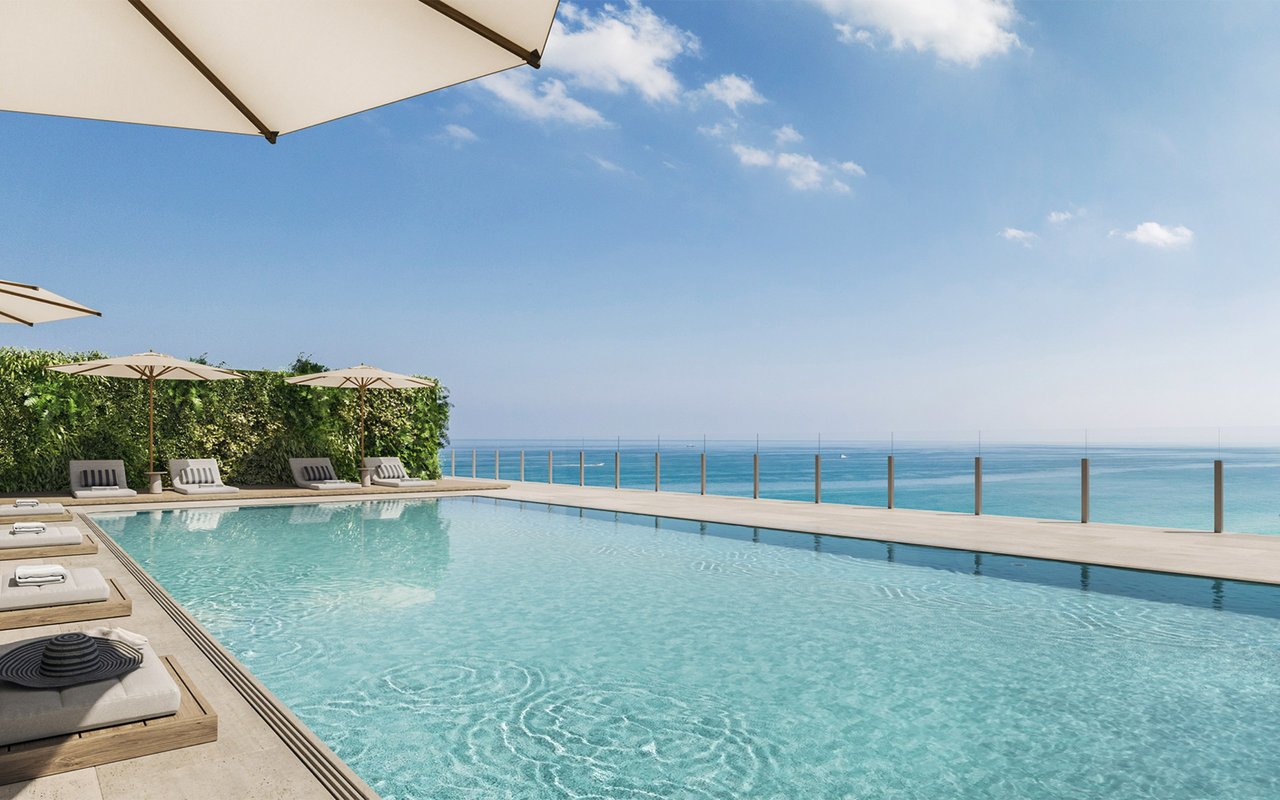 Ocean House Surfside rooftop pool rendering overlooking the Atlantic.