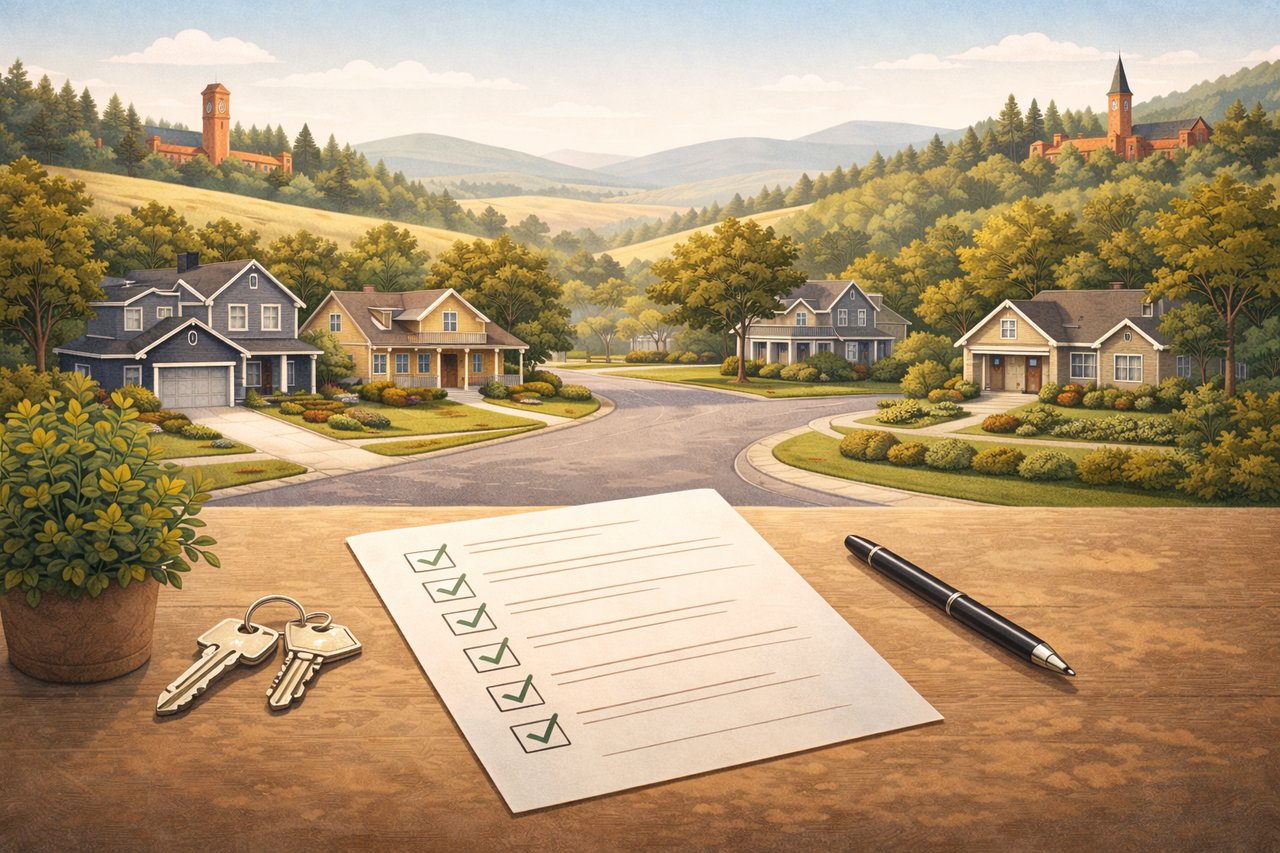 Palouse style illustration of a home buying or selling consultation setting in Pullman and Moscow showing budgeting for real estate fees with no text.