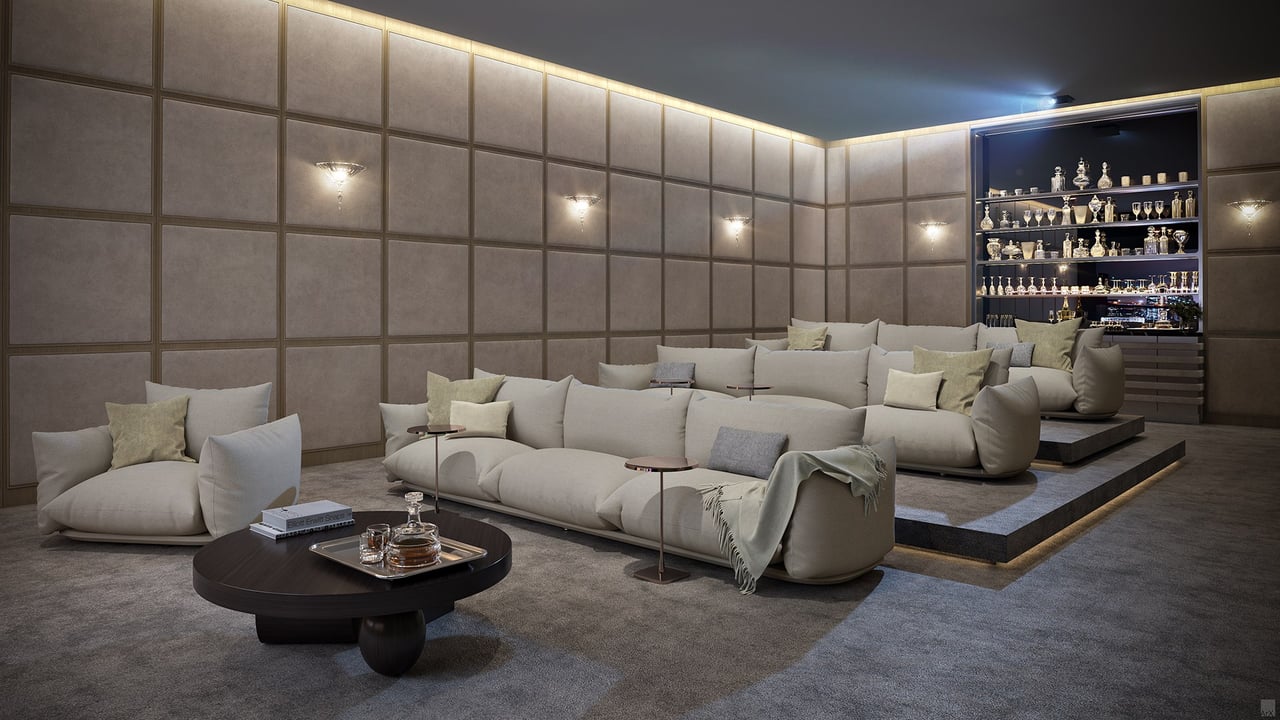 Screening Room rendering at Baccarat Residences in Brickell, Miami.
