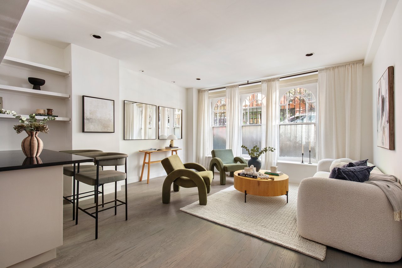 Living room at 222 East 5th Street, Unit 2 condominium in Manhattan's East Village