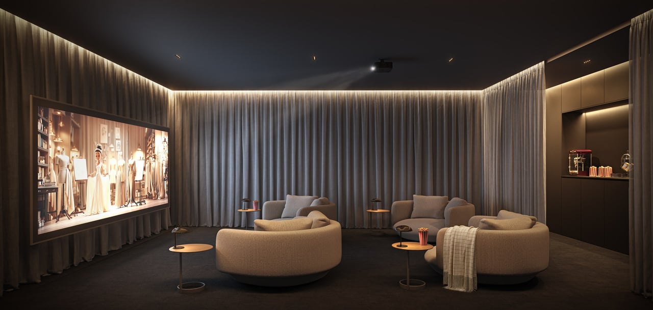 Rendering of the screening room at Colette Residences in South Brickell, Miami.