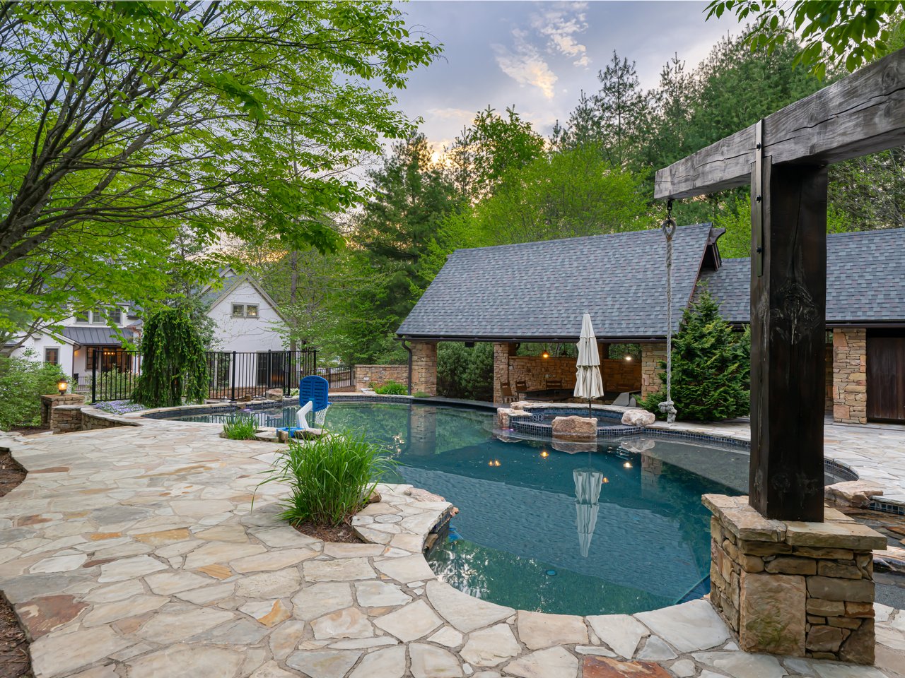 rope swing into pool