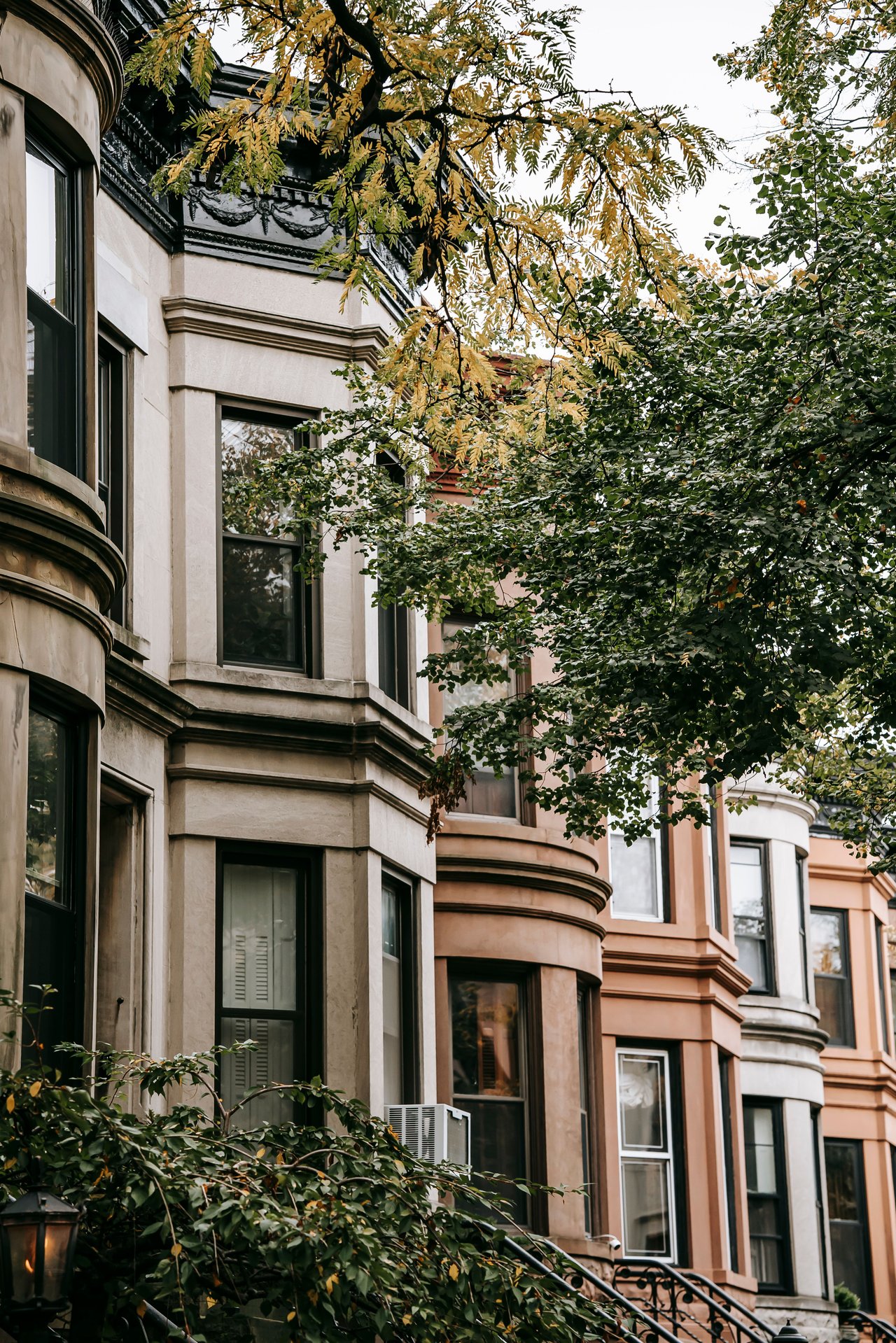 Historic brownstones and limestone townhouses along 4th Street in Park Slope, Brooklyn