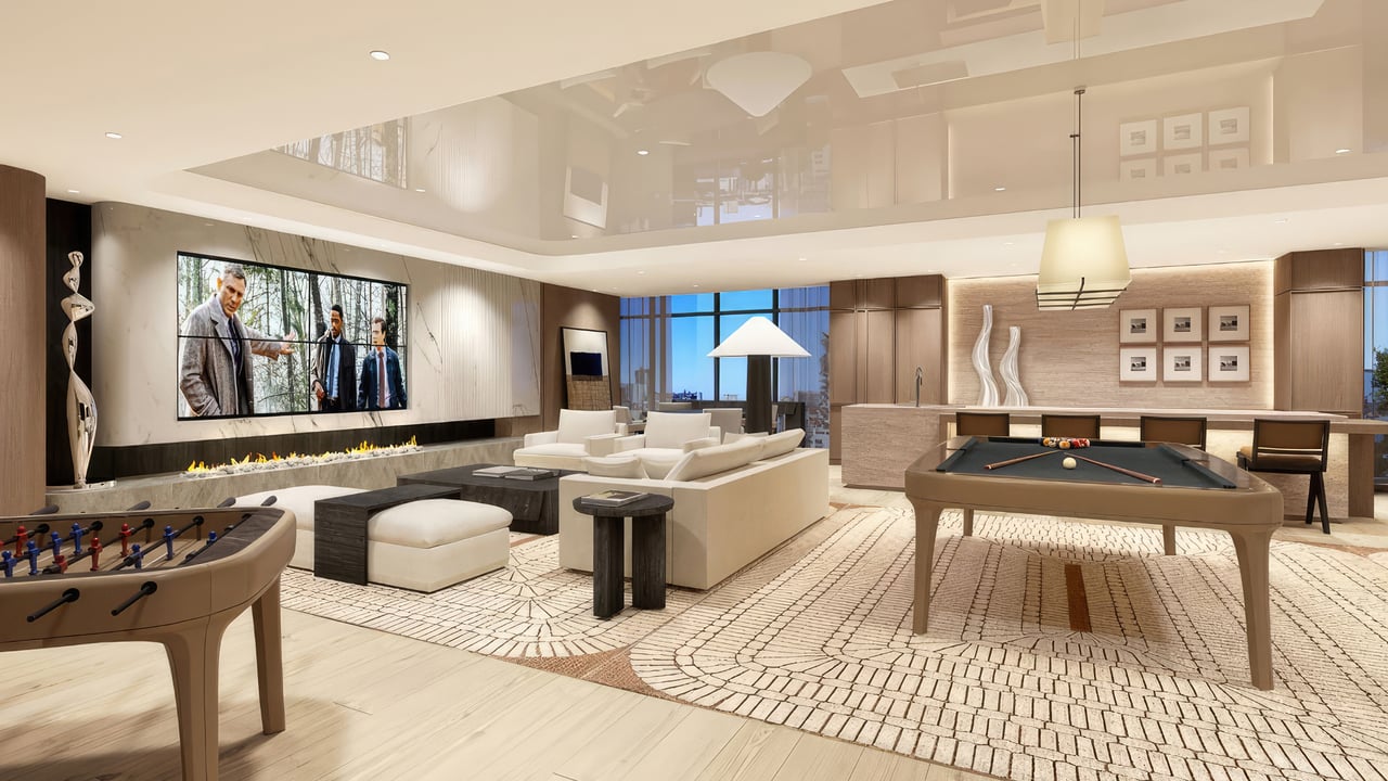 Cassia Residences Coral Gables amenities game room and lounge 