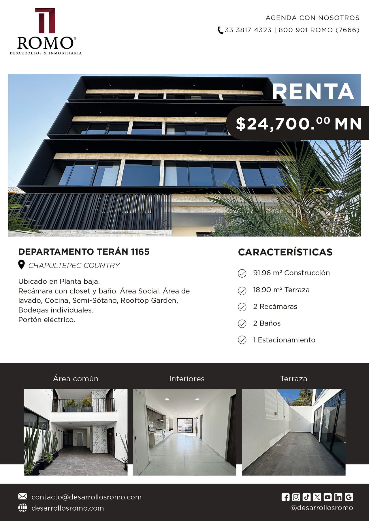  Departamento en Renta Desarrollo Terán 1165 $24,700.00 MN