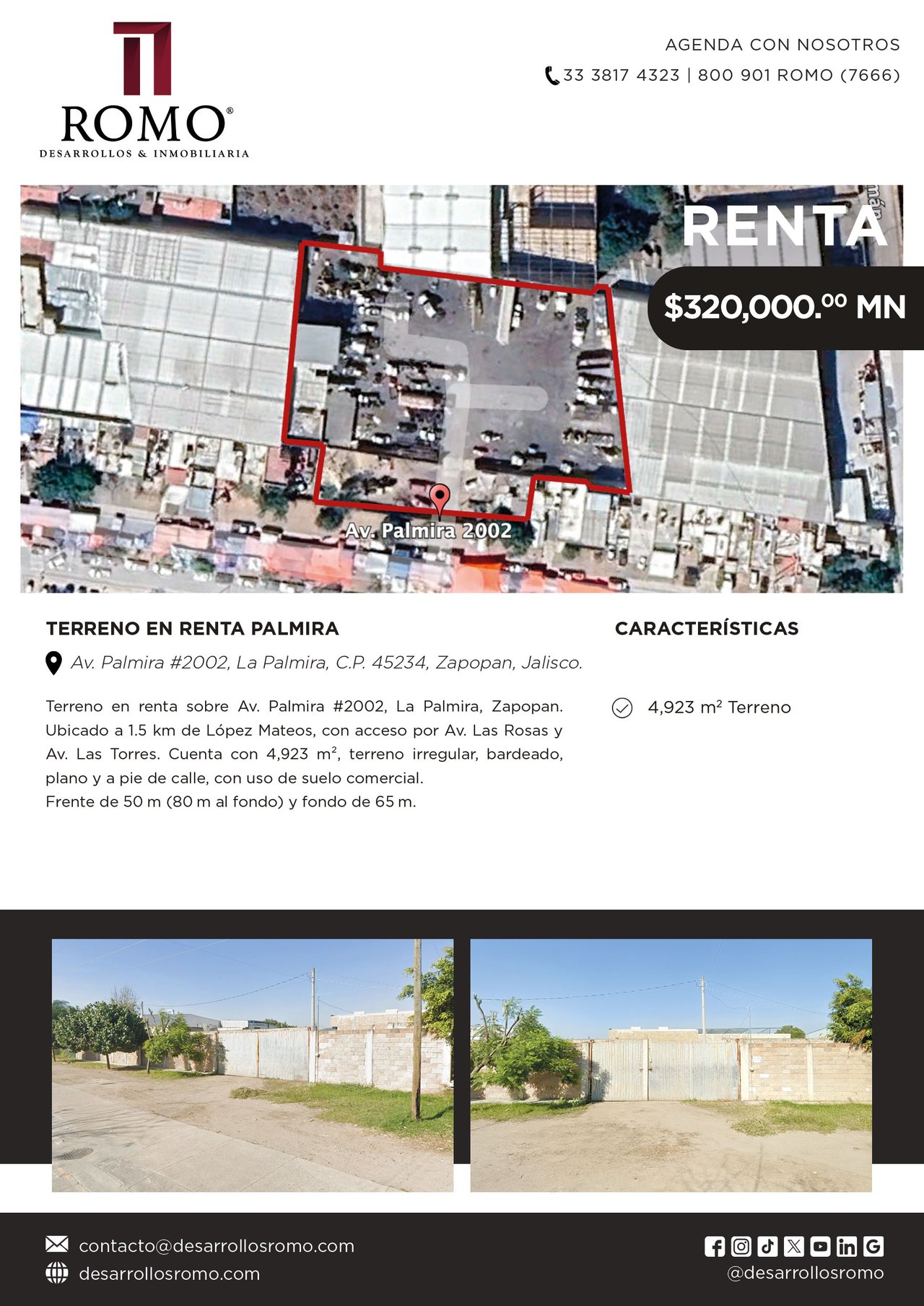 Terreno en Renta Palmira $320,000.00 MN