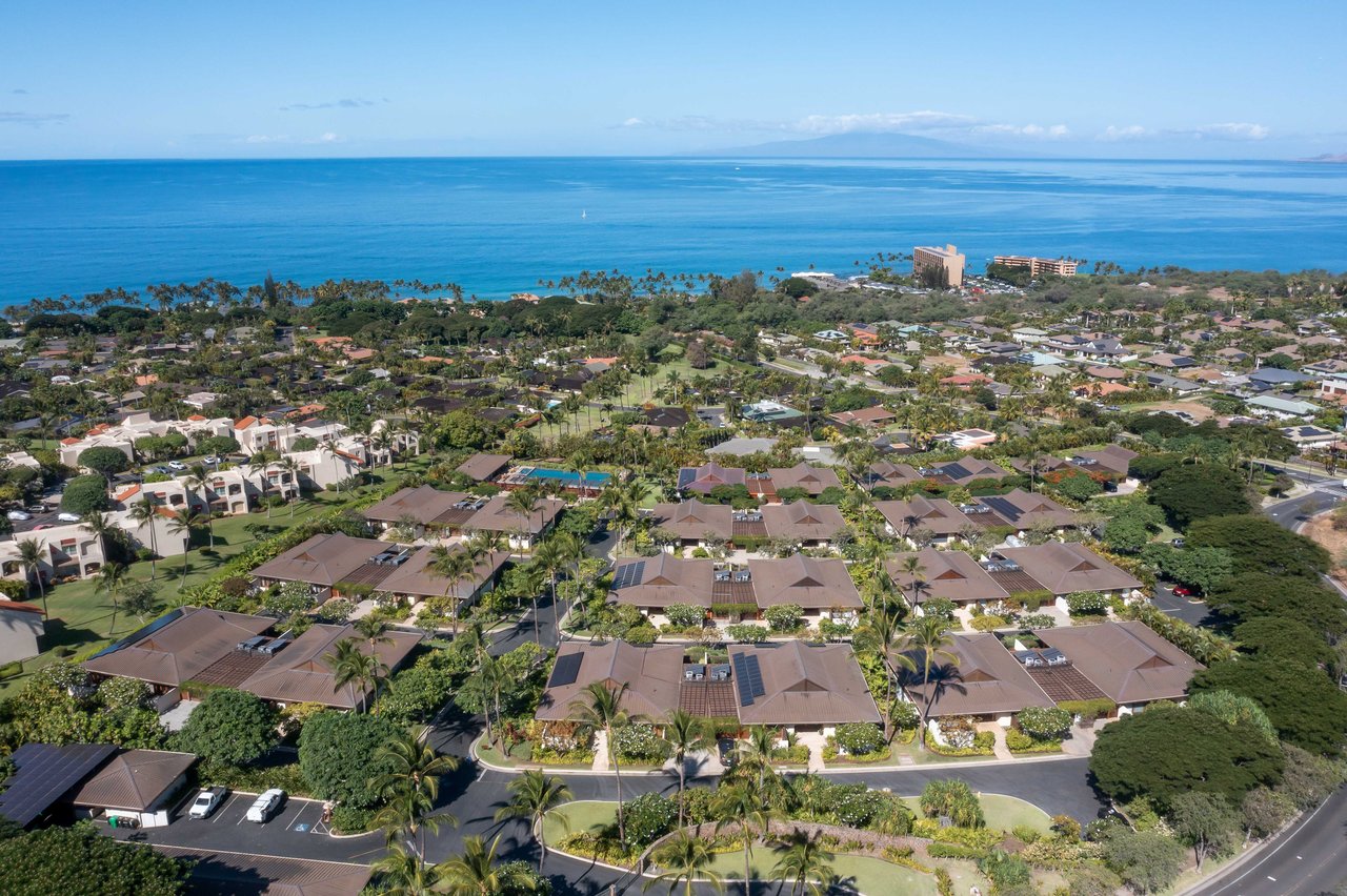 Aerial image of papali in wailea looking at ocean and lanai