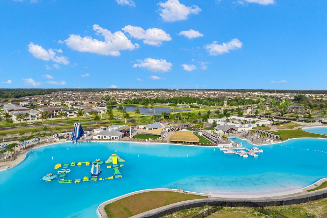 drone photo of Epperson lagoon with water slide in lower left corner