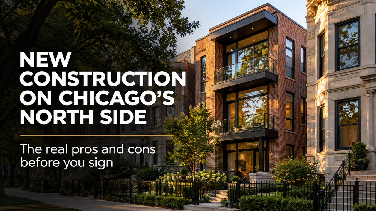 Newly built modern home on a tree-lined street in Chicago