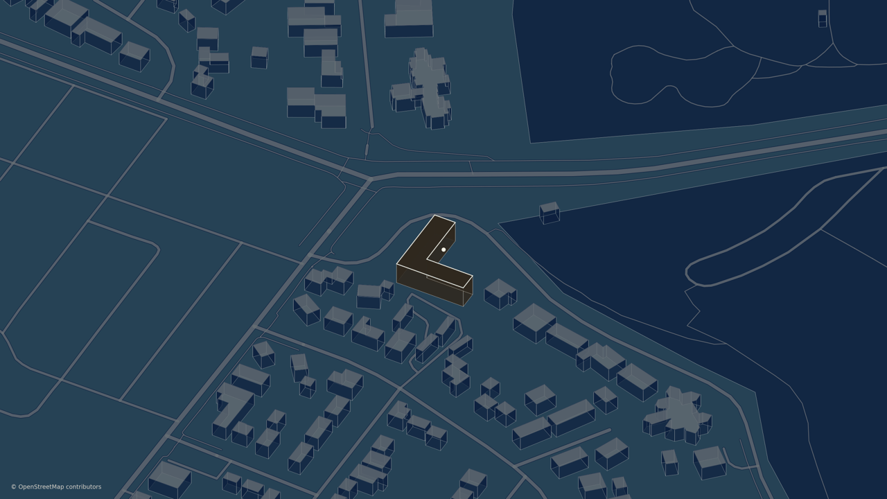 Map highlighting the L-shaped building footprint of Rim Crest Condominiums.