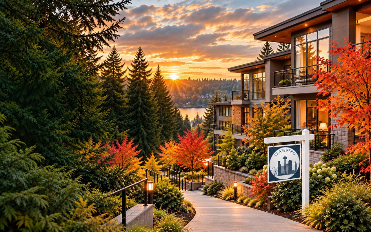 Autumn condominiums in Bothell, Washington, with a Team NSRG real estate sign
