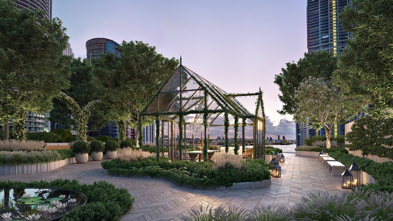 Orangerie Garden rendering at Baccarat Residences in Brickell, Miami.