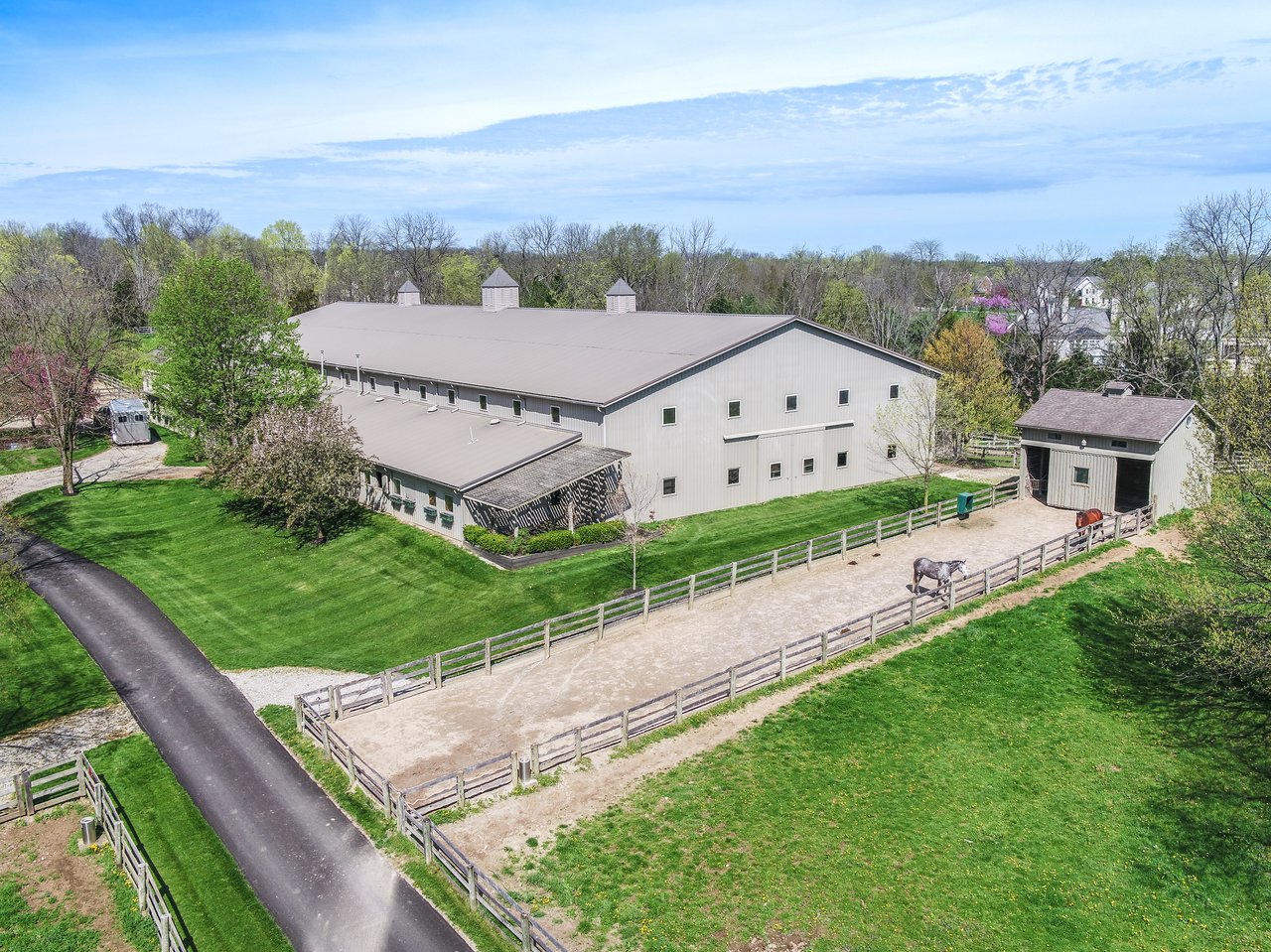 Fenced pasture and barn on an equestrian property in Delaware County, Ohio