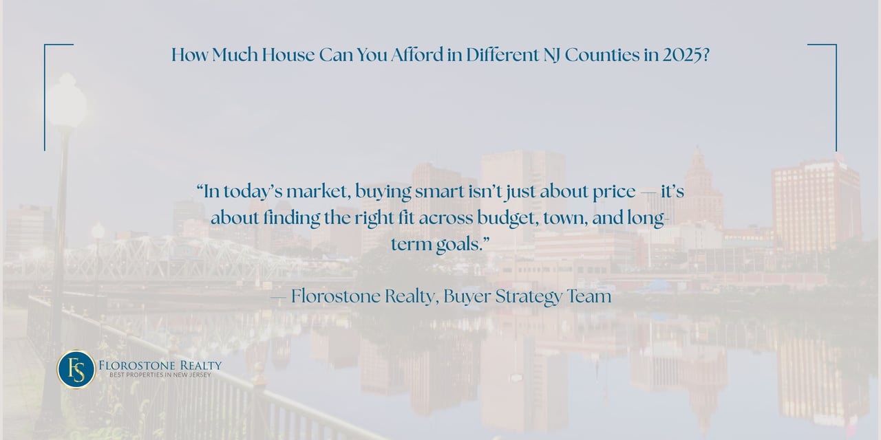 Quote visual with a reflective skyline that reads: “In today’s market, buying smart isn’t just about price—it’s about finding the right fit across budget, town, and long-term goals.” From Florostone Realty’s Buyer Strategy Team.