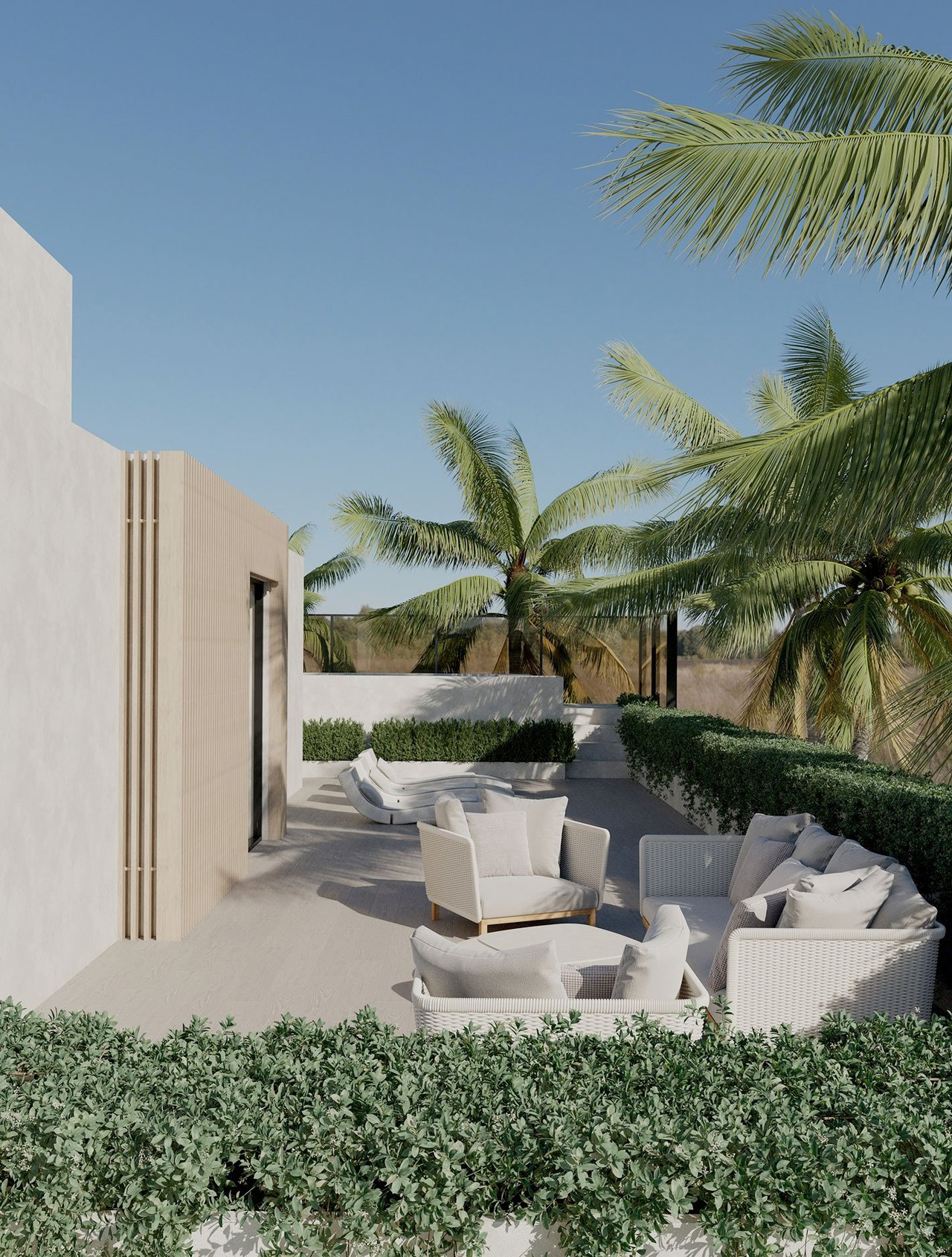 Rendering of rooftop outdoor kitchen and dining at Milano Boutique in South of Fifth, Miami Beach.
