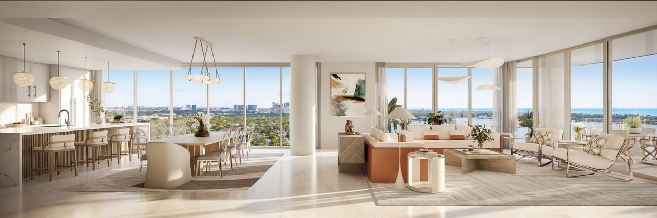 Rendering of residence a great room at Maison d’Or in West Palm Beach.