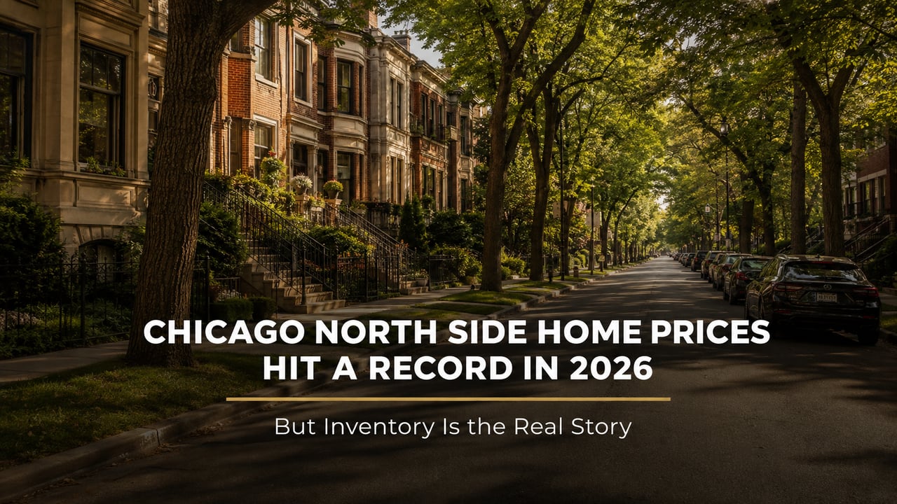 Chicago North Side residential street with vintage brick homes and tree canopy in summer