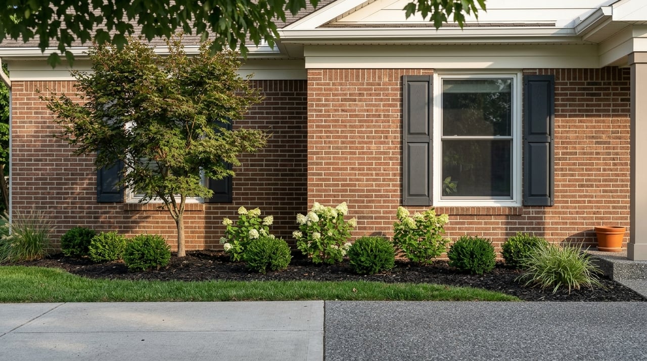 Home exterior beside neatly edged landscaping and refined plantings.