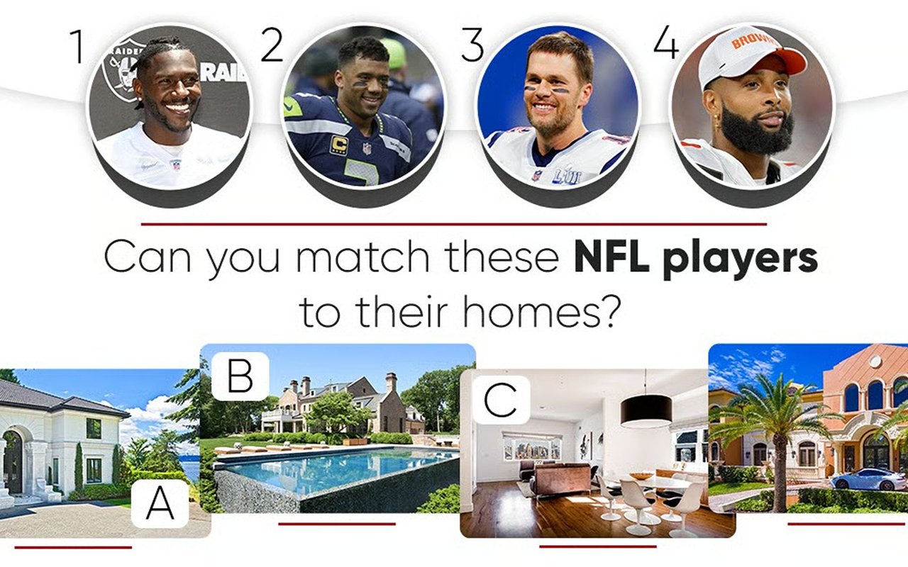 NFL player and home matching quiz with four player portraits and home choices.