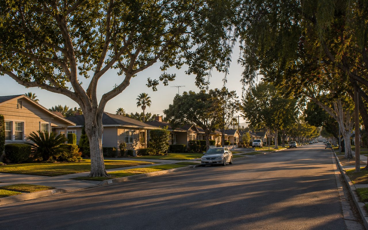 Quiet residential street with single-story homes and mature trees in Winnetka, CA 91306