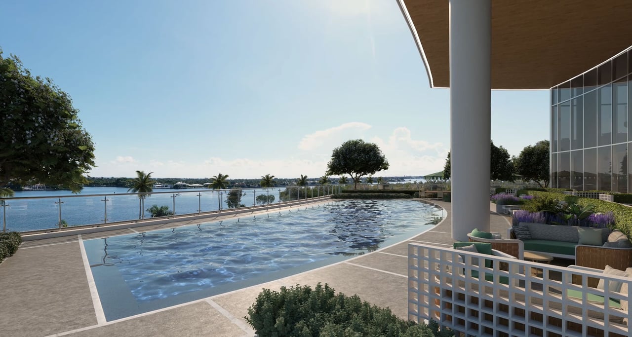 Forté on Flagler pool with Intracoastal views, rendering