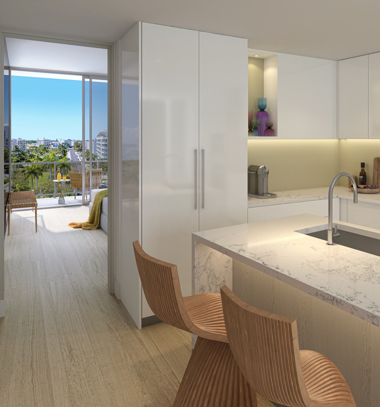 Rendering of upper penthouse 807 kitchen at La Baia South in Bay Harbor Islands.