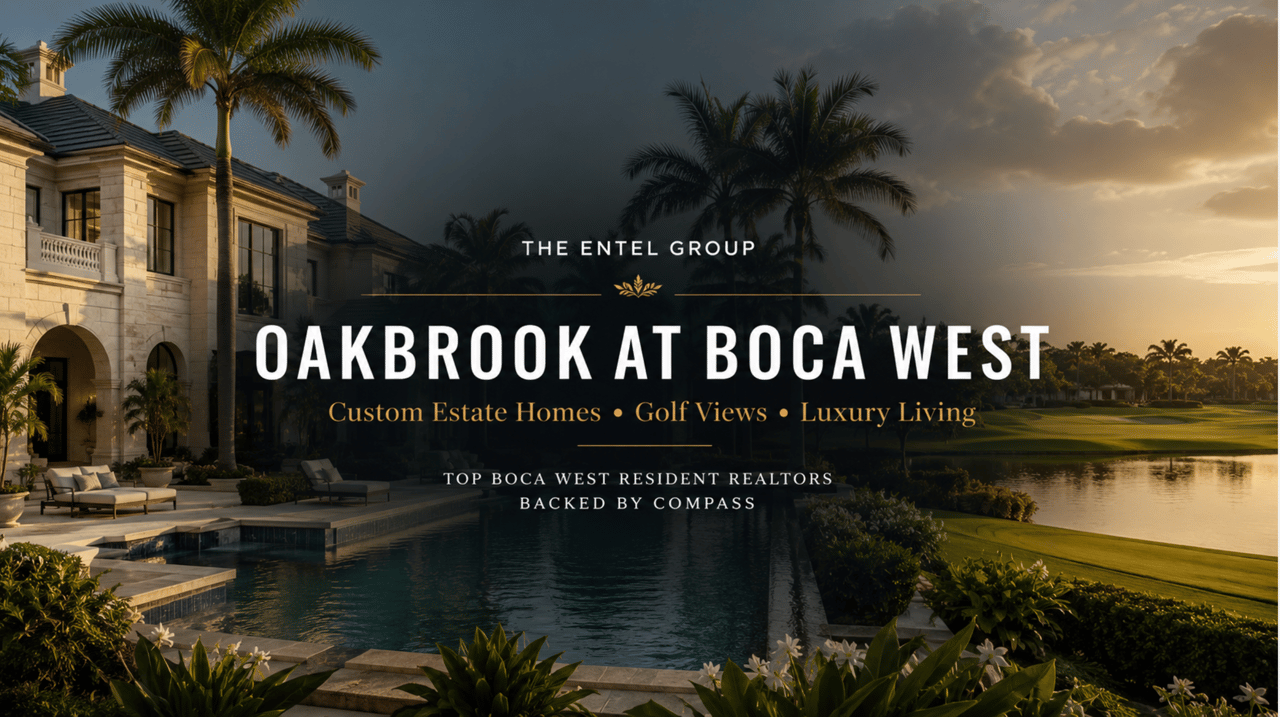 Luxury custom estate overlooking a golf course and lake in Oakbrook at Boca West Country Club in Boca Raton.