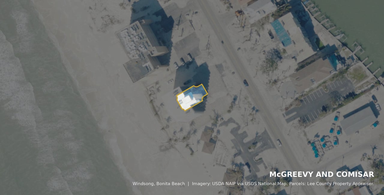 Aerial view of Windsong condominium, Bonita Beach, FL