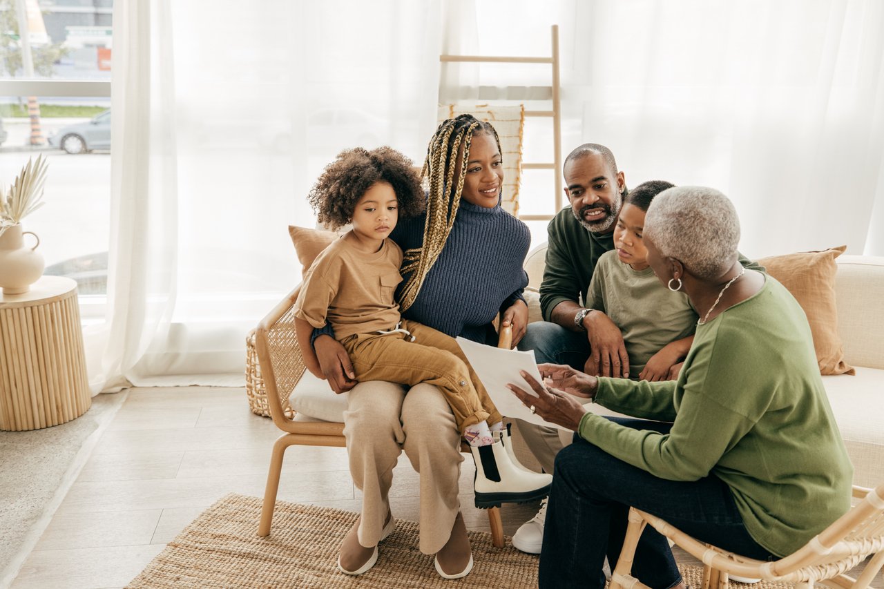 Family discussing long-term financial planning