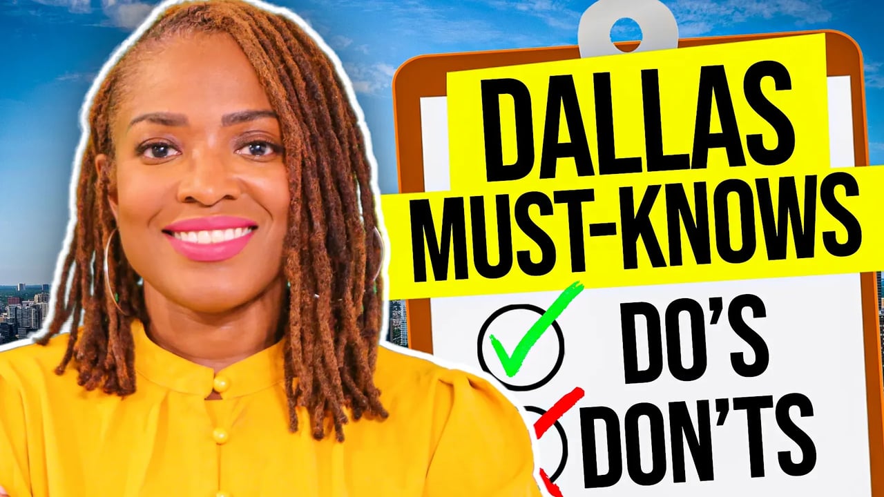 Dallas moving tips: must-knows, do’s, and don’ts, presented beside a woman in a yellow blouse.