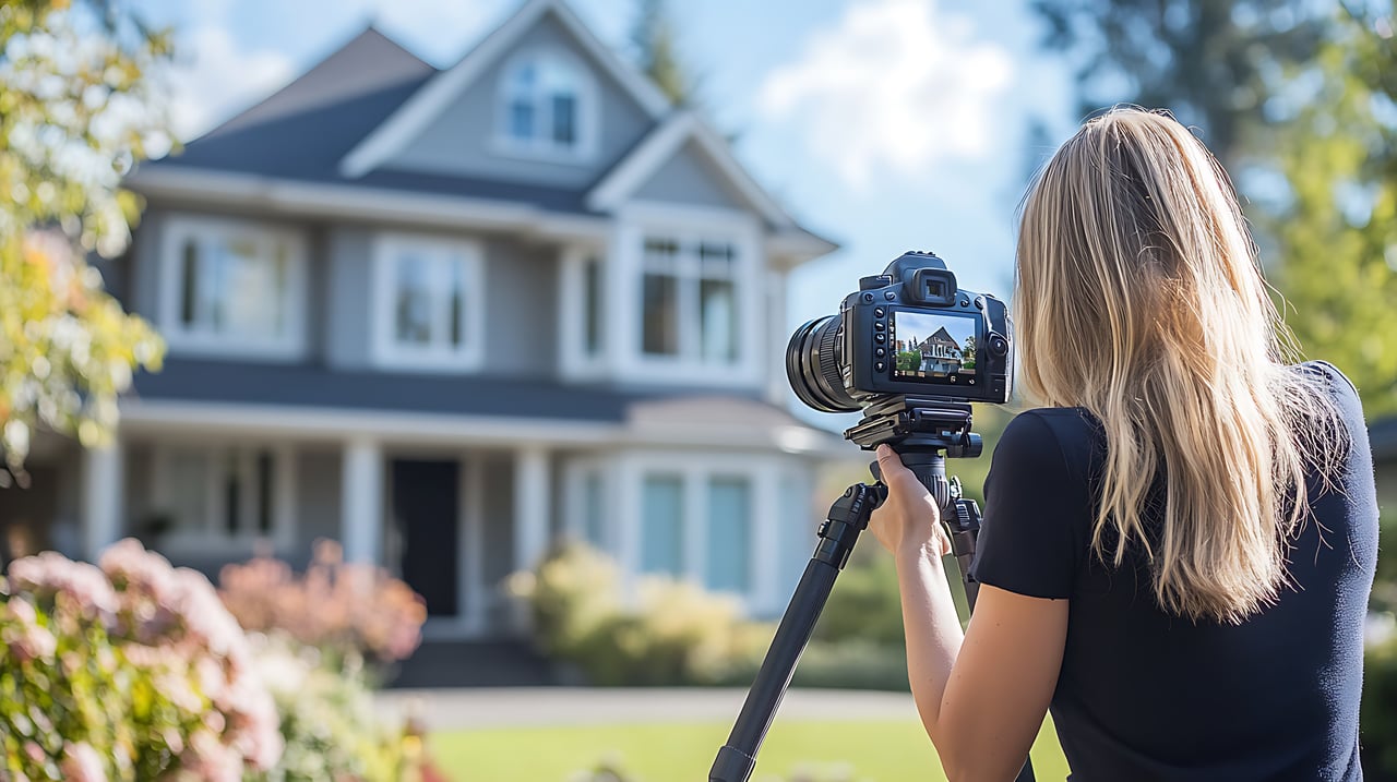 vignette real estate agent photographing a home for sale