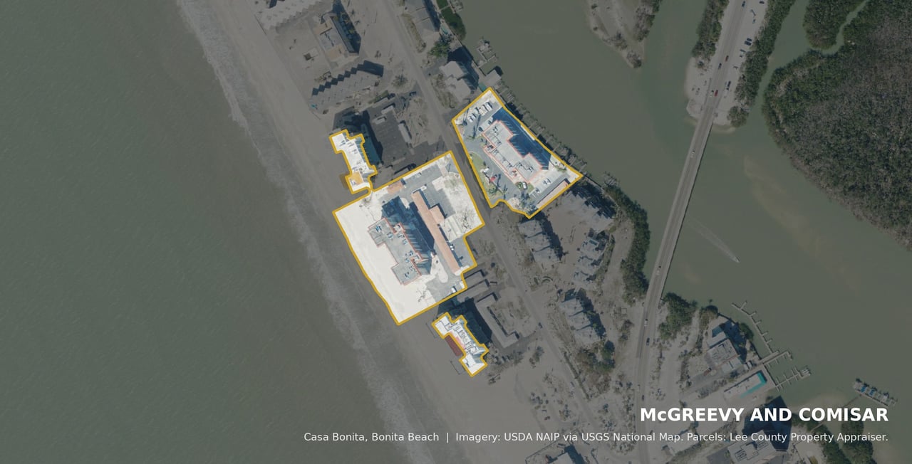 Aerial view of the Casa Bonita condominium associations, Bonita Beach, FL