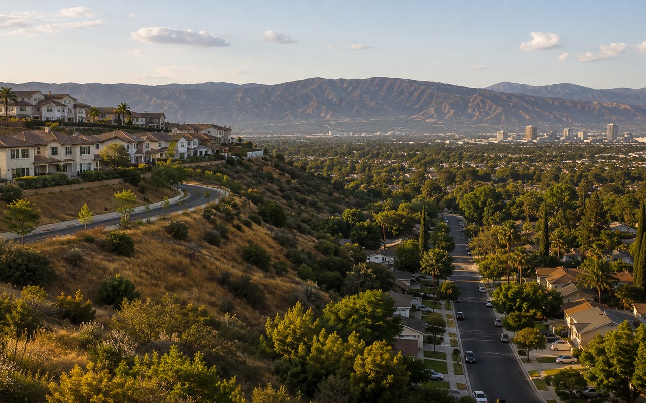 Porter Ranch hillside homes with the Santa Susana Mountains above the West San Fernando Valley