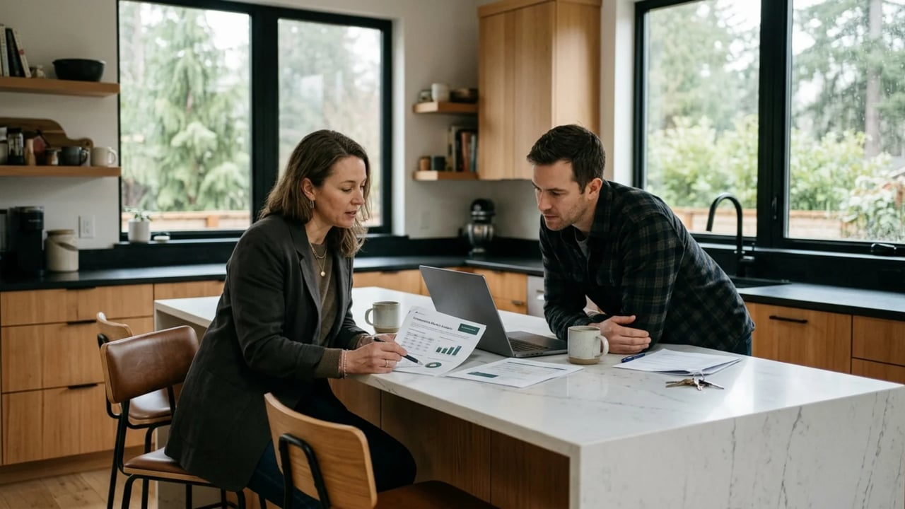 Buyer and Pilchard Properties agent reviewing 2026 Snohomish County market data