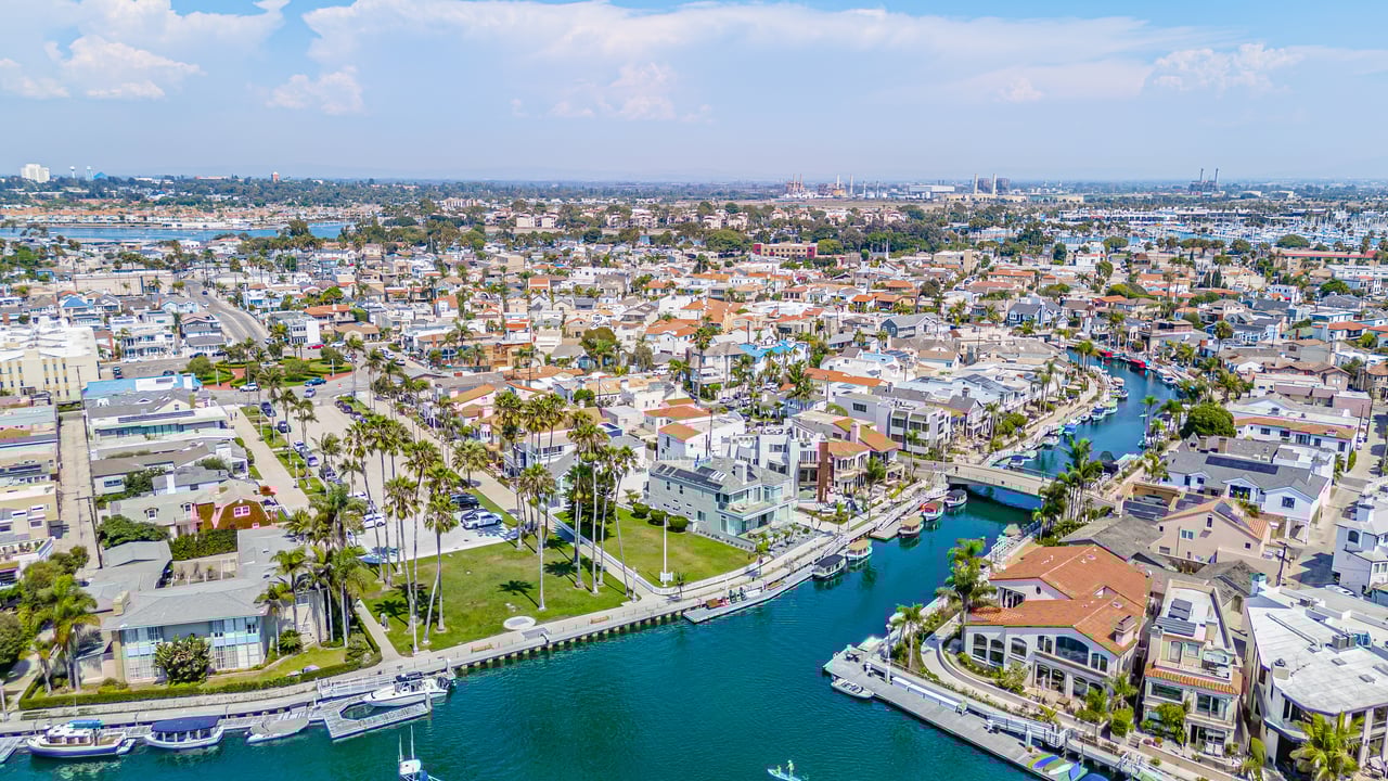 Naples Island Aerial – Waterfront Homes and Canals in Long Beach