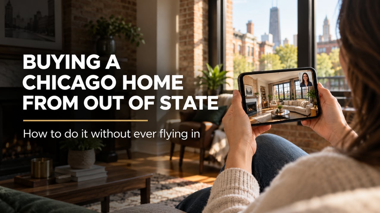 Buyer on a live video tour of a Chicago North Side home