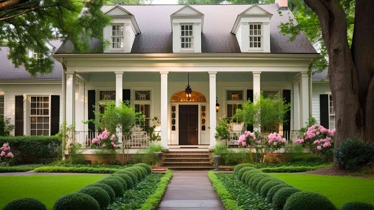 Classic southern-style luxury home surrounded by gardens in Charleston, SC