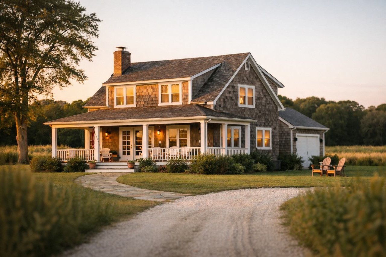 quiet North Fork residential home with trees and open space in Laurel NY