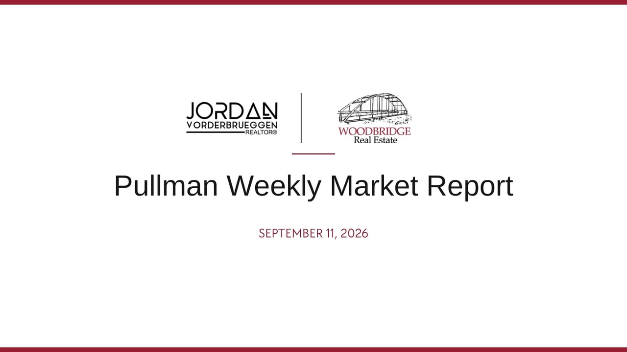 Pullman Weekly Market Report, September 11, 2026, by Jordan Vorderbrueggen and Woodbridge Real Estate.