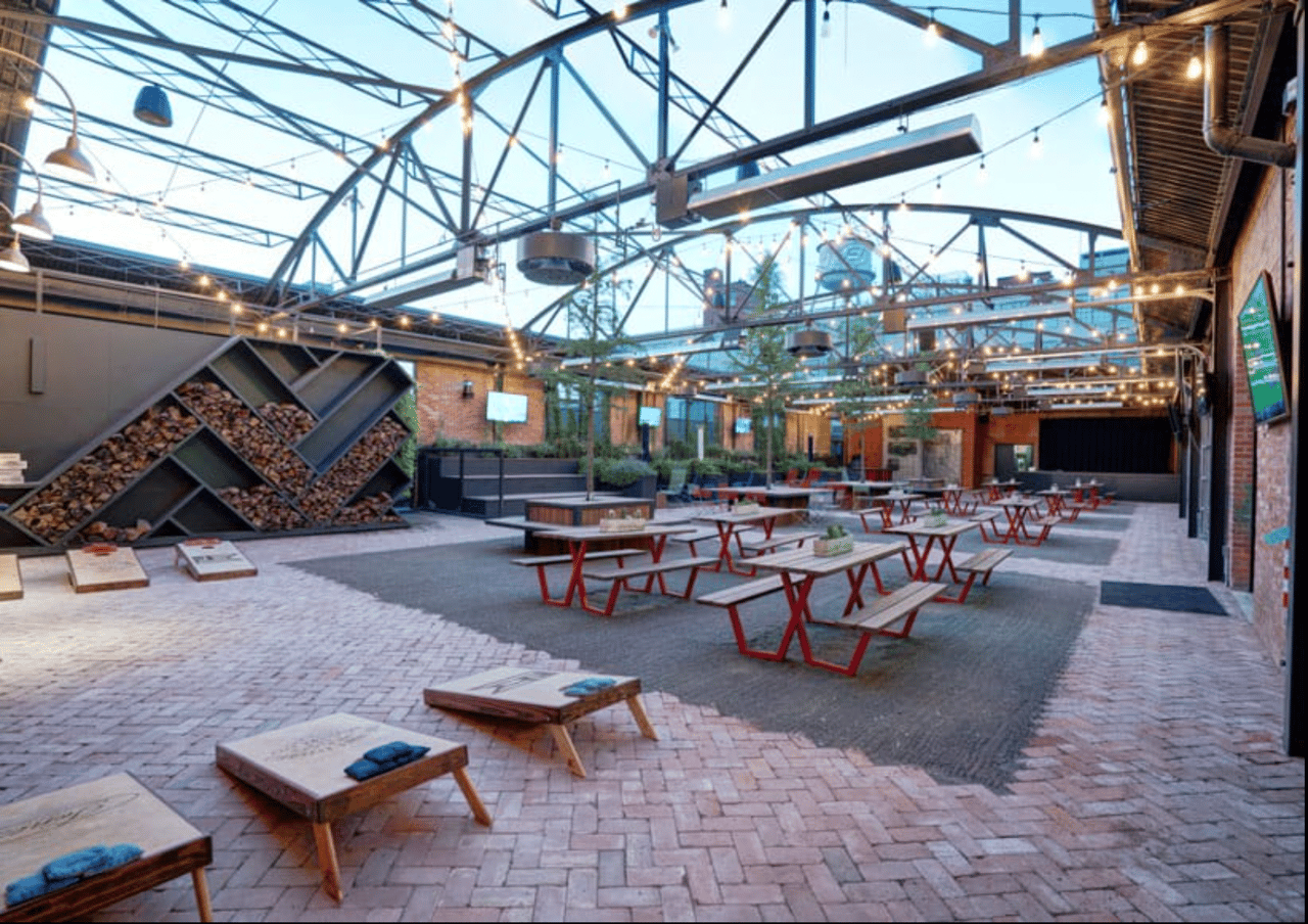 Live music and outdoor dining at The Jones Assembly in downtown Oklahoma City on a cool fall evening.