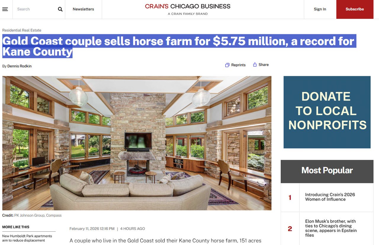 Gold Coast couple sells horse farm for $5.75 million, a record for Kane County